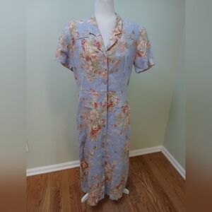 Carol Anderson Vintage Linen Button Front Floral Maxi Dress